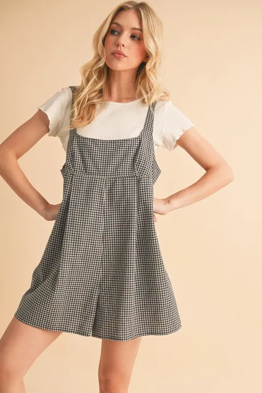 Aemi+Co Plaid Square Neck Romper - Ladyez