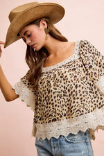 BiBi Leopard Lace Mix And Match Square Neckline Top