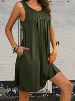 Flowy Pleated Tank Dress with Pockets - Ladyez