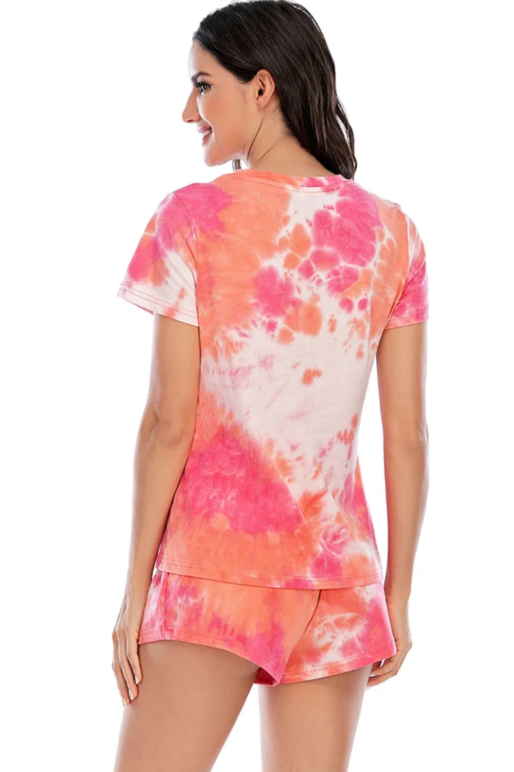 Tie-Dye Round Neck Short Sleeve Top and Shorts Lounge Set - Ladyez
