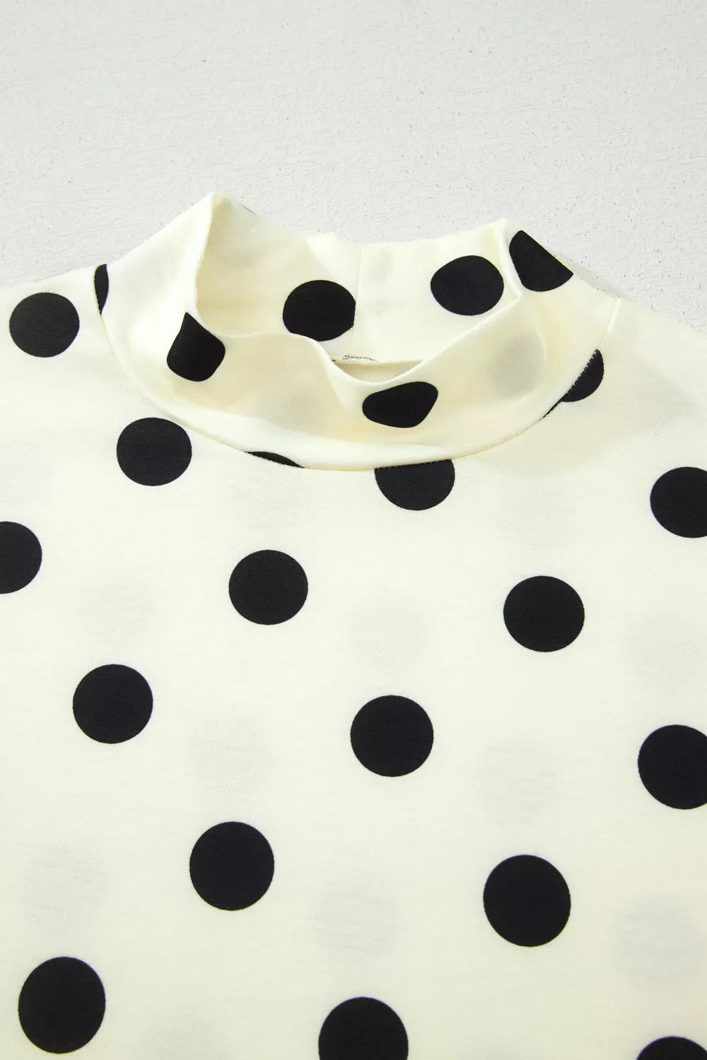 Polka Dot Mock Neck Short Sleeve Blouse