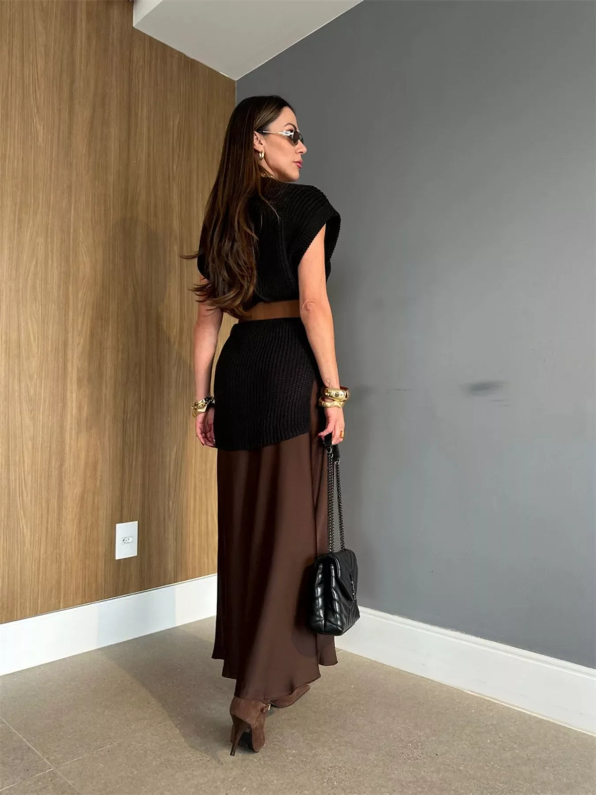 Round Neck Cap Sleeve Sweater Dress