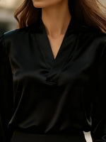 V-Neck Long Sleeve Satin Blouse
