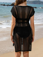 Openwork V-Neck Cap Sleeve Cover-Up - Ladyez