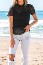 Sheer Mesh Short Sleeve Top - Ladyez