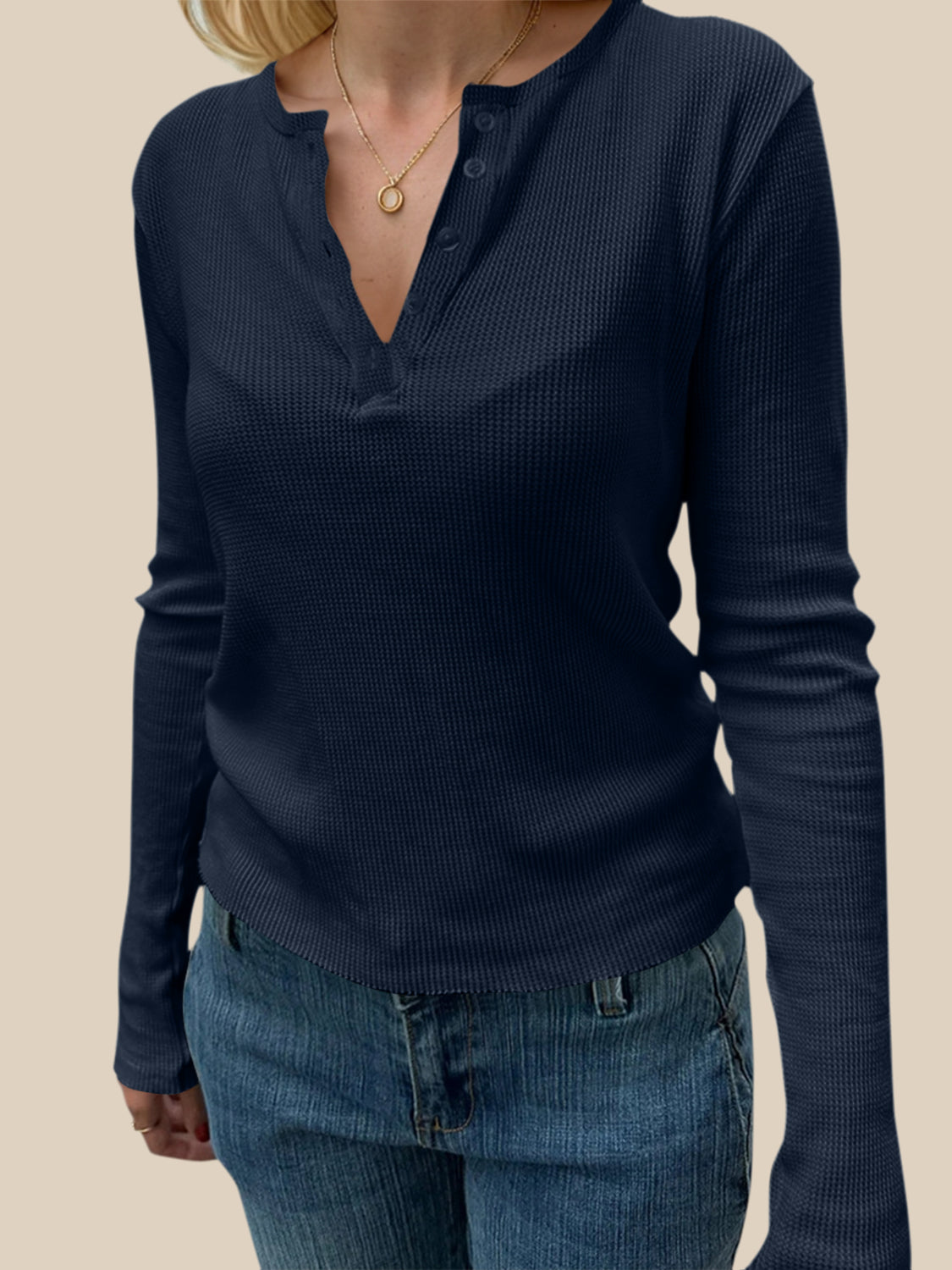 Devine Quarter Button Long Sleeve T-Shirt - Ladyez