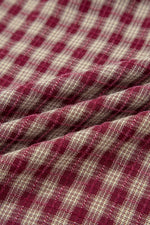 Country Plaid Long Sleeve Button Keyhole Pleated Loose Blouse