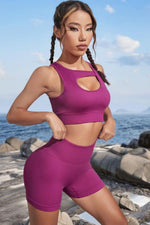 Cutout Crop Top and Sports Shorts Set - Ladyez