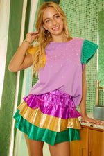 BiBi Mardi Gras Color Block Metallic Tiered Skirt