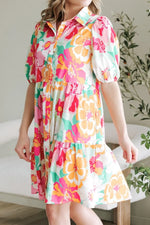 Button Down Floral Puff Sleeve Babydoll Dress