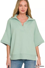 Zenana Scuba Collared Short Sleeve Pullover