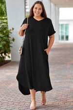 Plus Size V-Neck Short Sleeve Maxi Dress - Ladyez