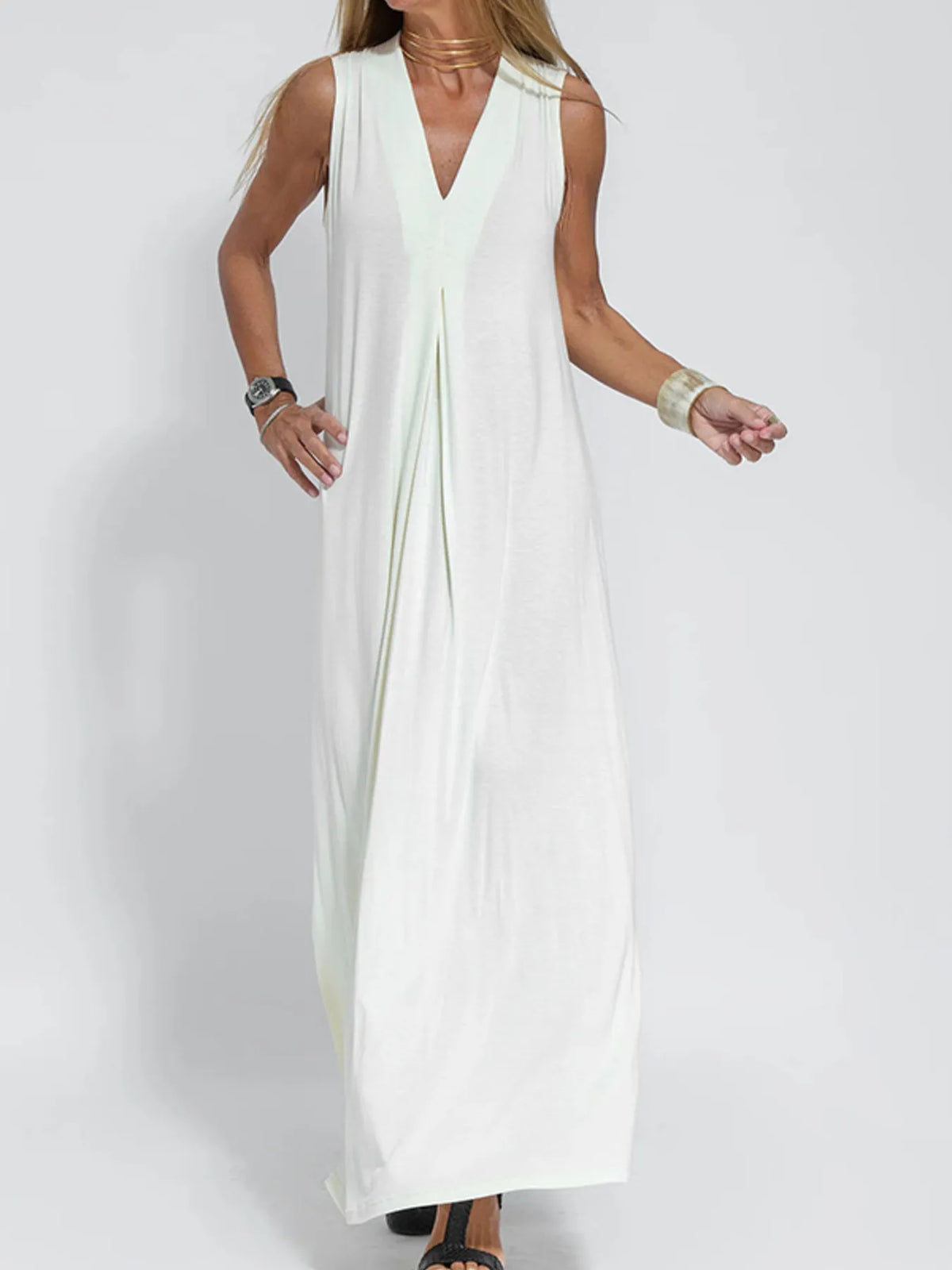 Full Size V-Neck Sleeveless Maxi Dress with Slit Plus Size - Ladyez