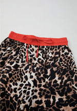 Contrast Trim Leopard Round Neck Top and Pants Lounge Set - Ladyez