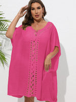Crochet Trim V-Neck Beach Cover Up Dress - Ladyez