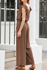 Ruffled Cap Sleeve Wide Leg Jumpsuit - Ladyez
