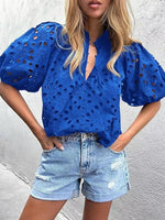 Eyelet Embroidered Puff Sleeve Blouse