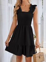 Smocked Square Neck Wide Strap Dress - Ladyez