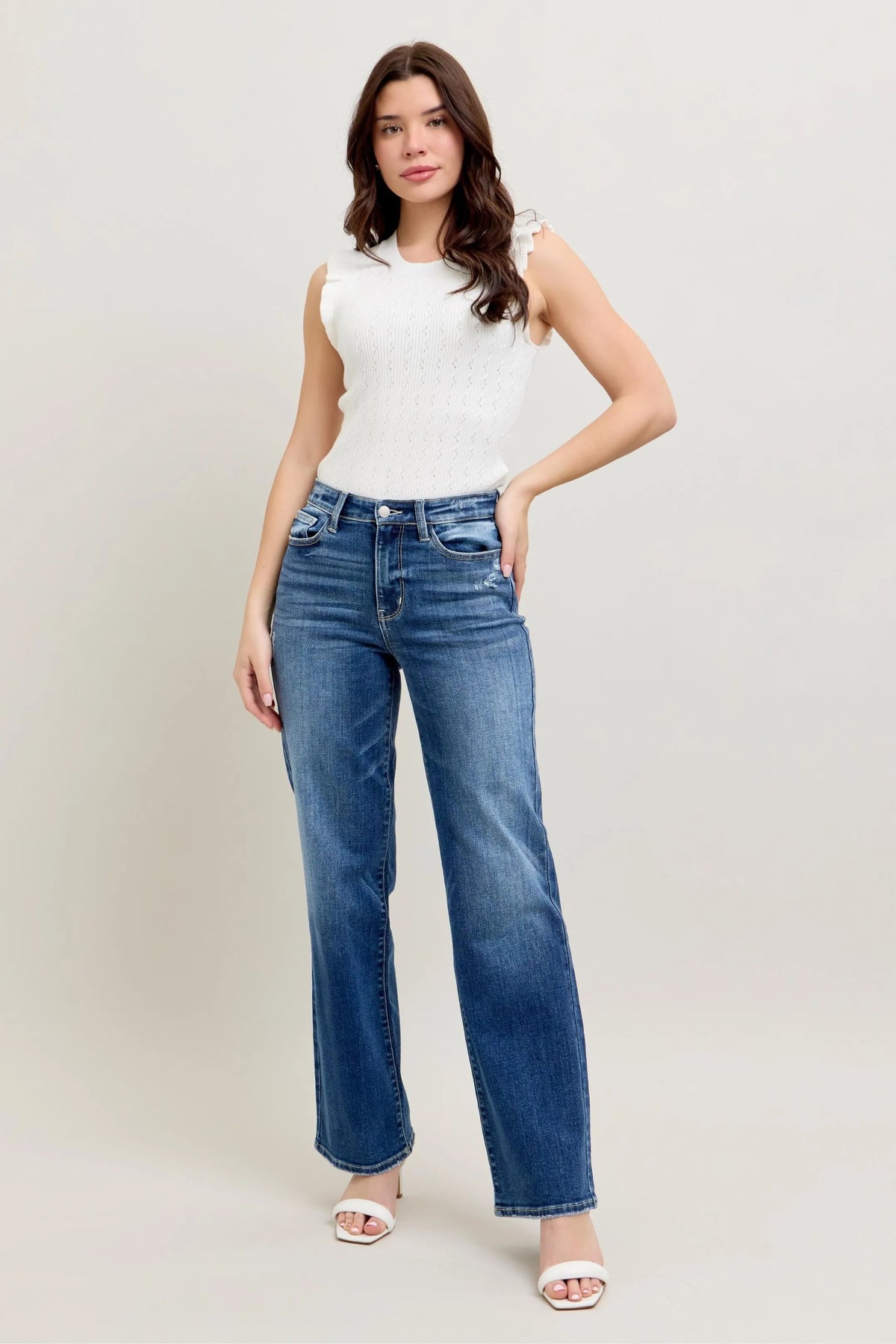 Judy Blue Full Size High Waist 90's Straight Leg Jeans Plus Size - Ladyez