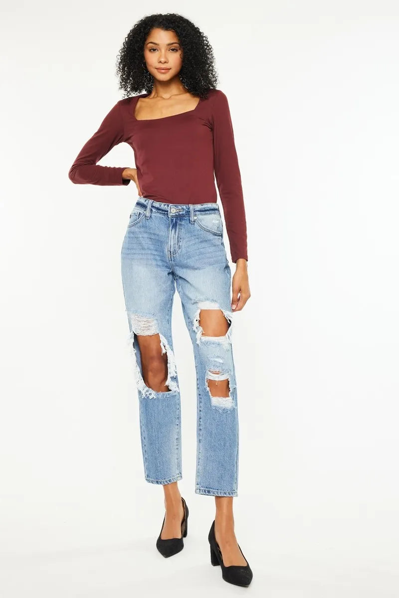 Kancan High Rise Distressed Boyfriend Jeans - Ladyez