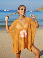 Angel Wings Openwork Flower V-Neck Short Sleeve Cover Up - Ladyez