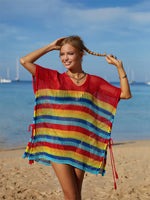 Angel Wings Cutout Striped Cover-Up with Tassel - Ladyez