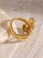 18K Gold-Plated Stainless Steel Geometric Inlaid Zircon Ring - Ladyez
