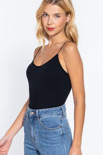ACTIVE BASIC Ribbed Round Neck Seamless Cami Bodysuit - Ladyez