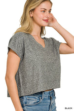 Zenana Soft Melange V-neck Drop Shoulder Cropped Top