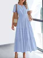 Full Size Short Sleeve Tiered Midi Dress Plus Size