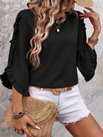 Ruffle Sleeve Solid Color Blouse
