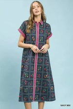 Umgee Mix Floral Button-Front Midi Dress