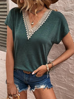 Full Size Lace Detail V-Neck Short Sleeve T-Shirt - Ladyez