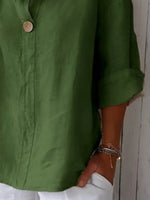 Full Size Linen Blend Notched Blouse Plus Size - Ladyez