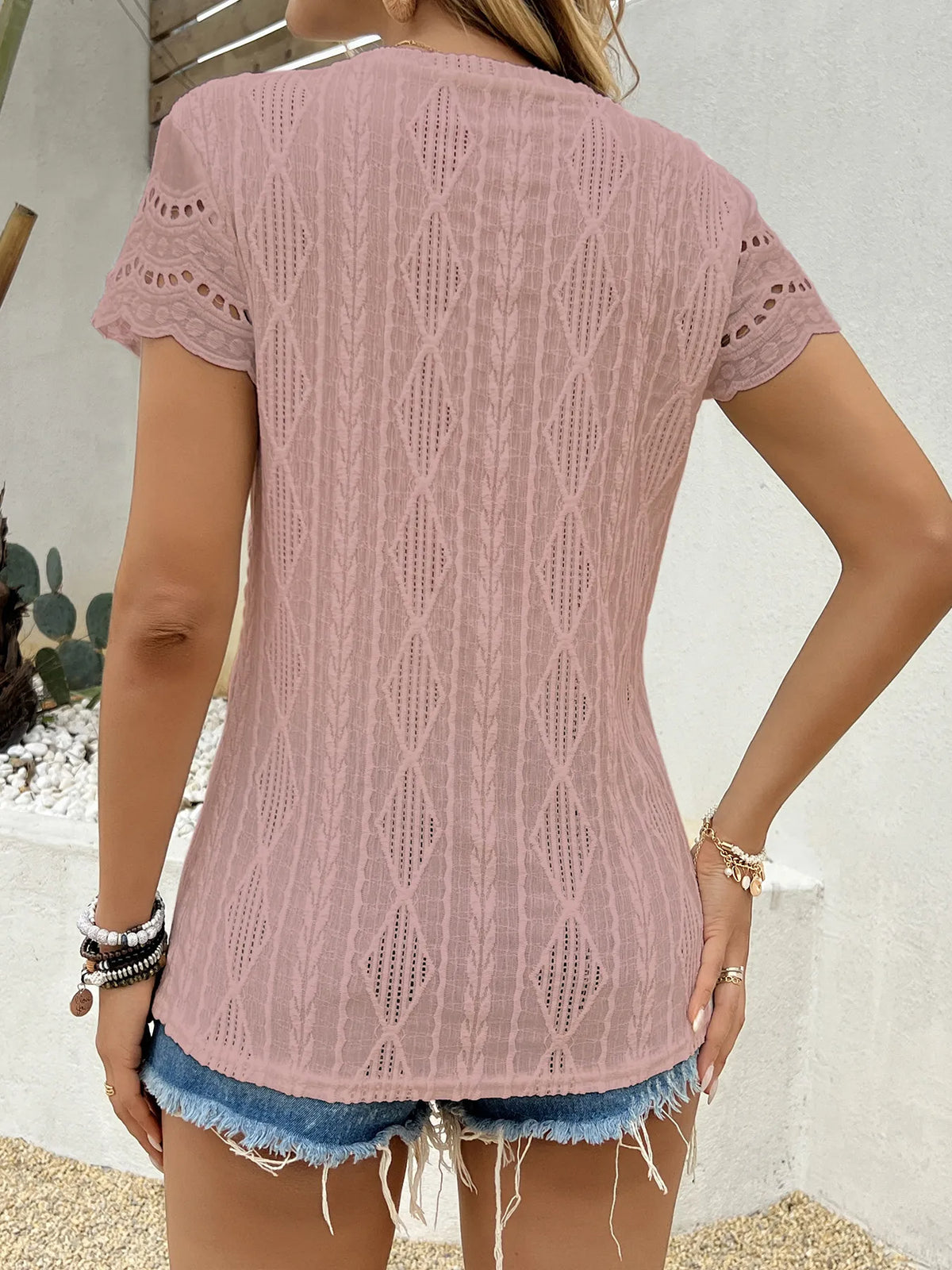 Crochet Lace Short Sleeve T-Shirt - Ladyez