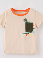 Children's Cute Dinosaur Pocket Short Sleeve T-Shirt