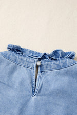 Frilled Collar Flutter Sleeve Denim Top