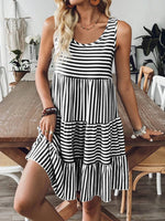 Casual Striped Tiered Ruffle Tank Dress