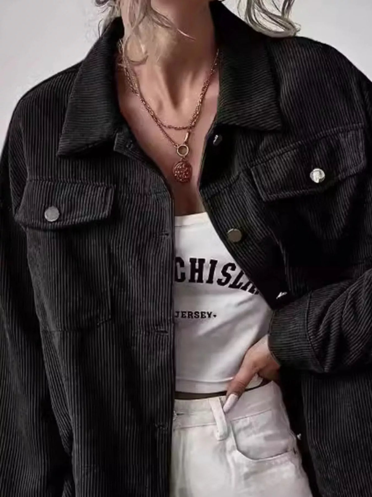 Casual Corduroy Button-Up Shacket