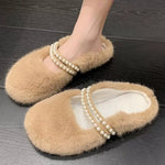 Pearl Embellished Plush Slippers