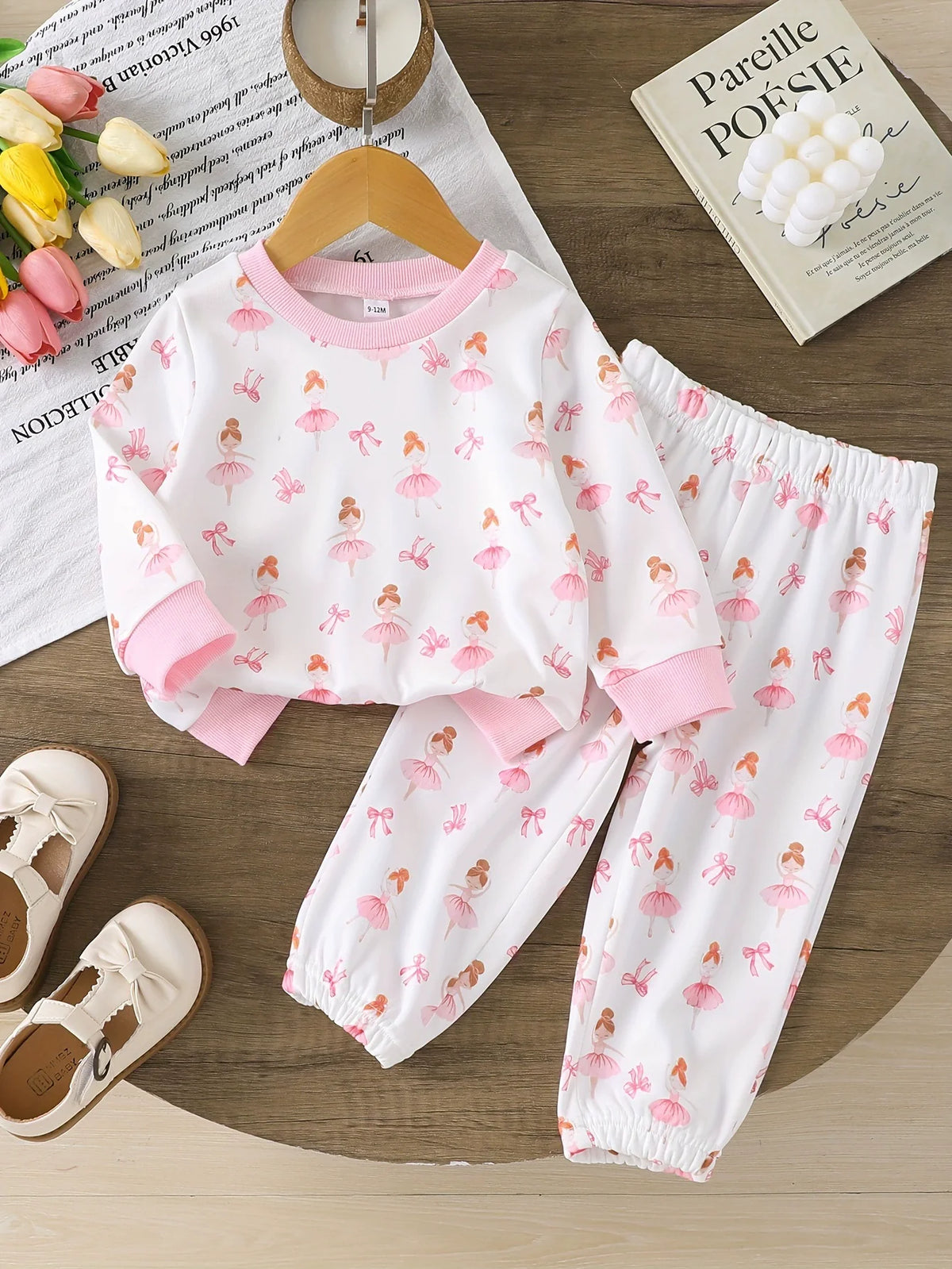 Children's Printed Round Neck Tee and Pants Set