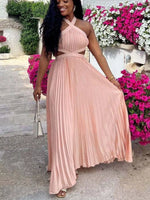 Halter Neck Pleated Maxi Dress