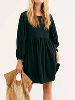 Relaxed Textured Babydoll Mini Dress with Back Keyhole Detail