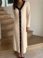 Contrast Trim Button-Down Midi Dress