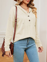 Textured Knit Button Detail Hoodie