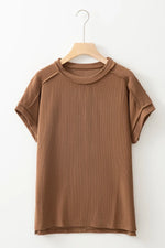 Casual Ribbed Short Sleeve Round Neck T-Shirt