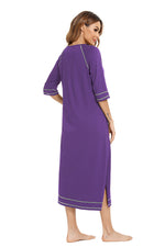Zip Up Slit Round Neck Night Dress with Pockets - Ladyez
