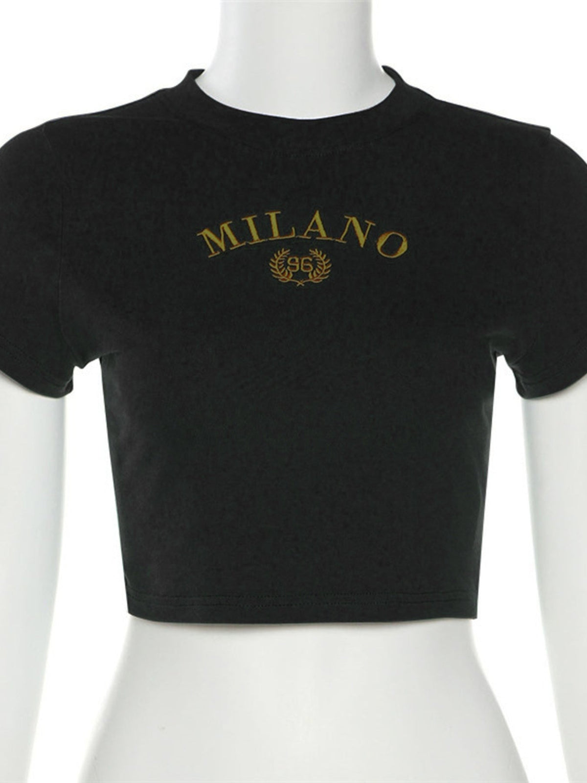 Letter Embroidered Cropped T-Shirt