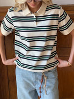 Striped Polo T-Shirt with Contrast Collar - Ladyez