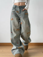 Embroidered Wide Leg Jeans - Ladyez